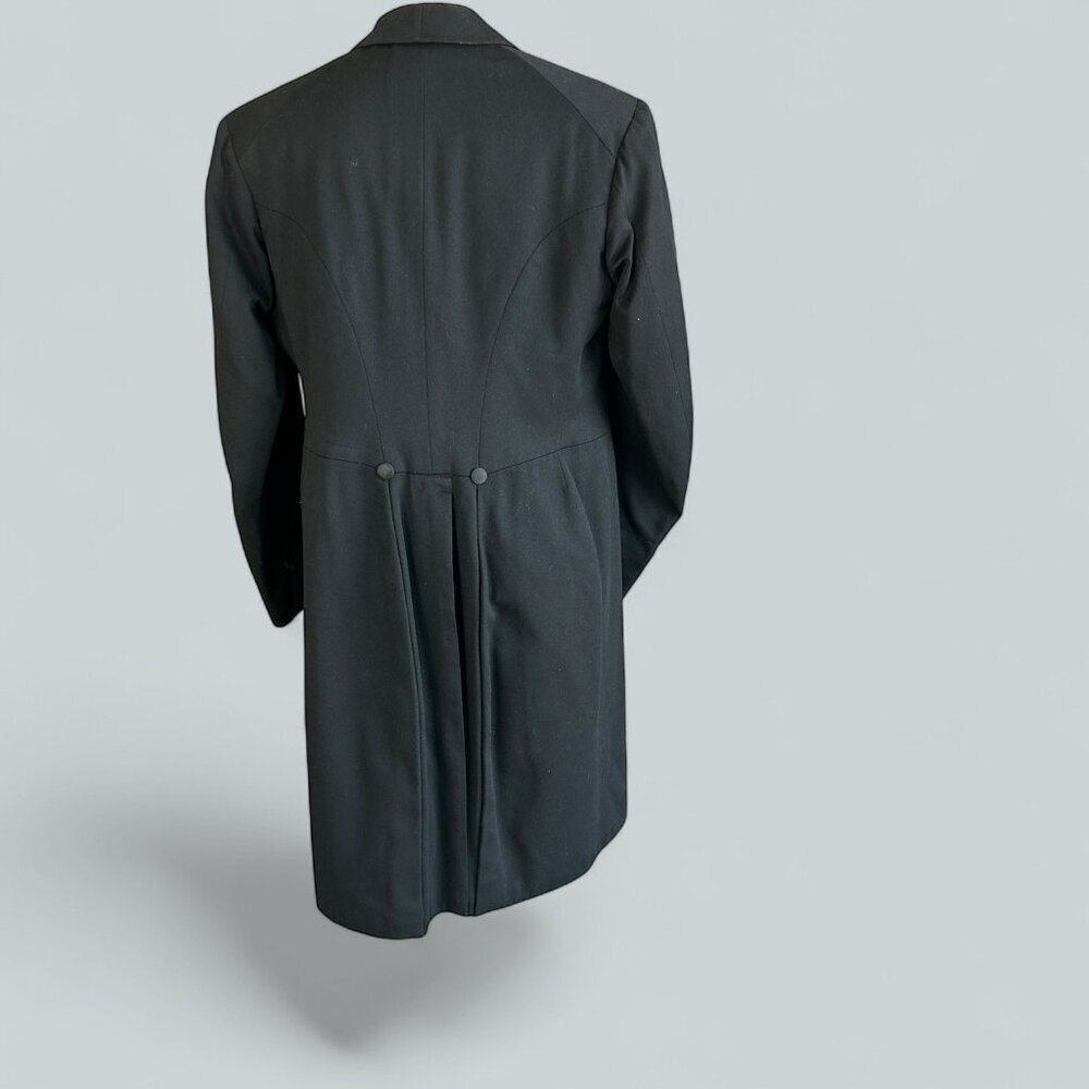 Antique Late 19th C Men's Black Wool Frock Coat Waistcoat Hand Tailored